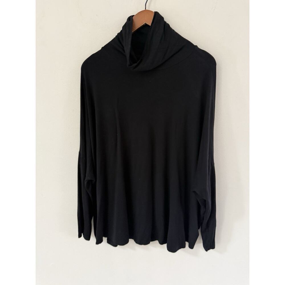 Wynne Layers Women XL Black Cotton Mock Neck Dolman Pullover Lagenlook Top